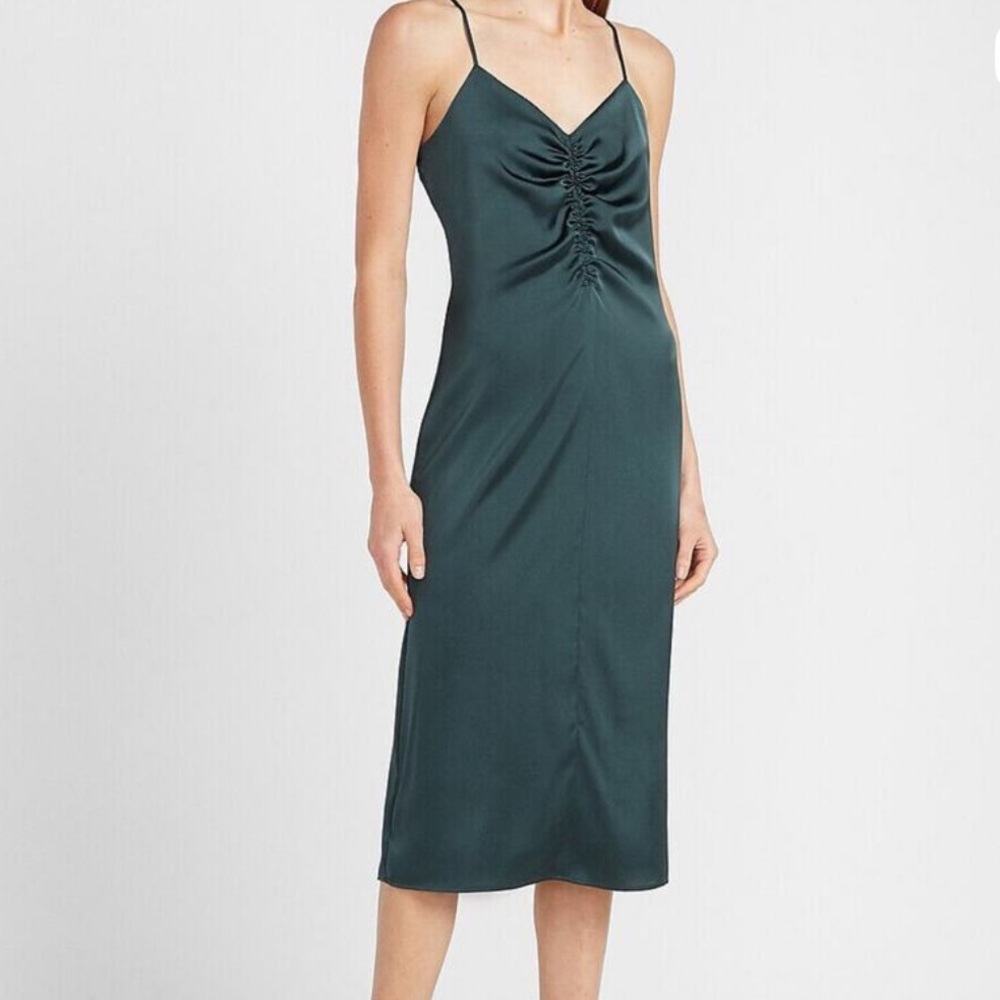 Express Dark Green Satin Maxi Midi Dress